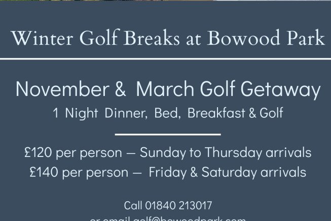Winter Golf Break Nov/March for 2
